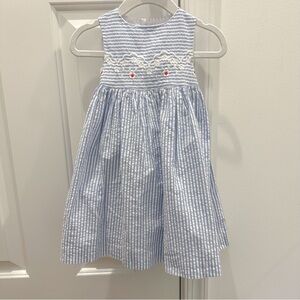 Edgehill Collection Blue and White Seersucker Smocked Dress 12m